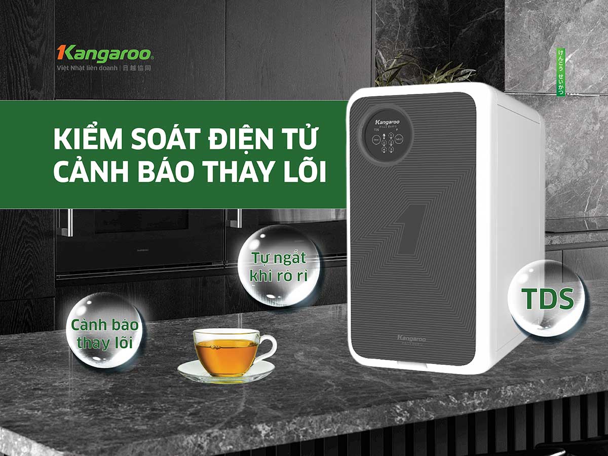 Máy lọc nước Kangaroo Hydrogen KG400US – Màn hình hiển thị thông minh trên thân máy